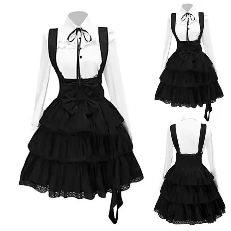 

Women Classic Lolita Dress Vintage Inspired Outfits Maid Cosplay Anime Girl Black Long Sleeve Gothic Shirt Lace Mini Dress S-5XL