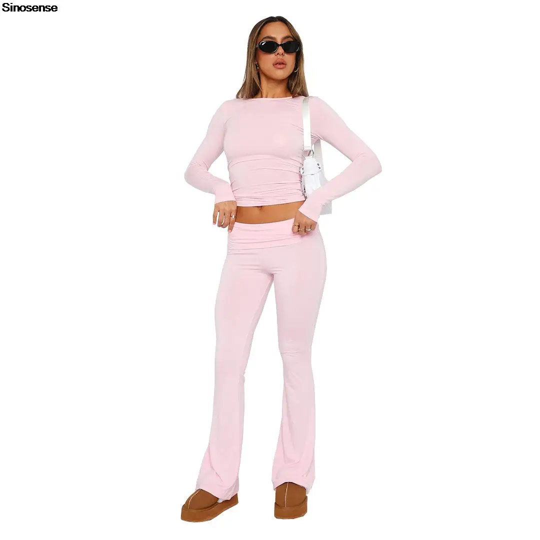 Women Low Rise Flare Pants Foldover Bell Bottom Workout Lounge Y2k Bootcut Leggings Casual Sports Yoga Pants Solid Sweatpants