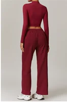 Ensemble de vêtements de yoga pour femmes, chemise slim à manches longues et col haut, haut taille haute, pantalon de survêtement Wstring de proximité, sport, gym, course à pied, fitness imbibé 4