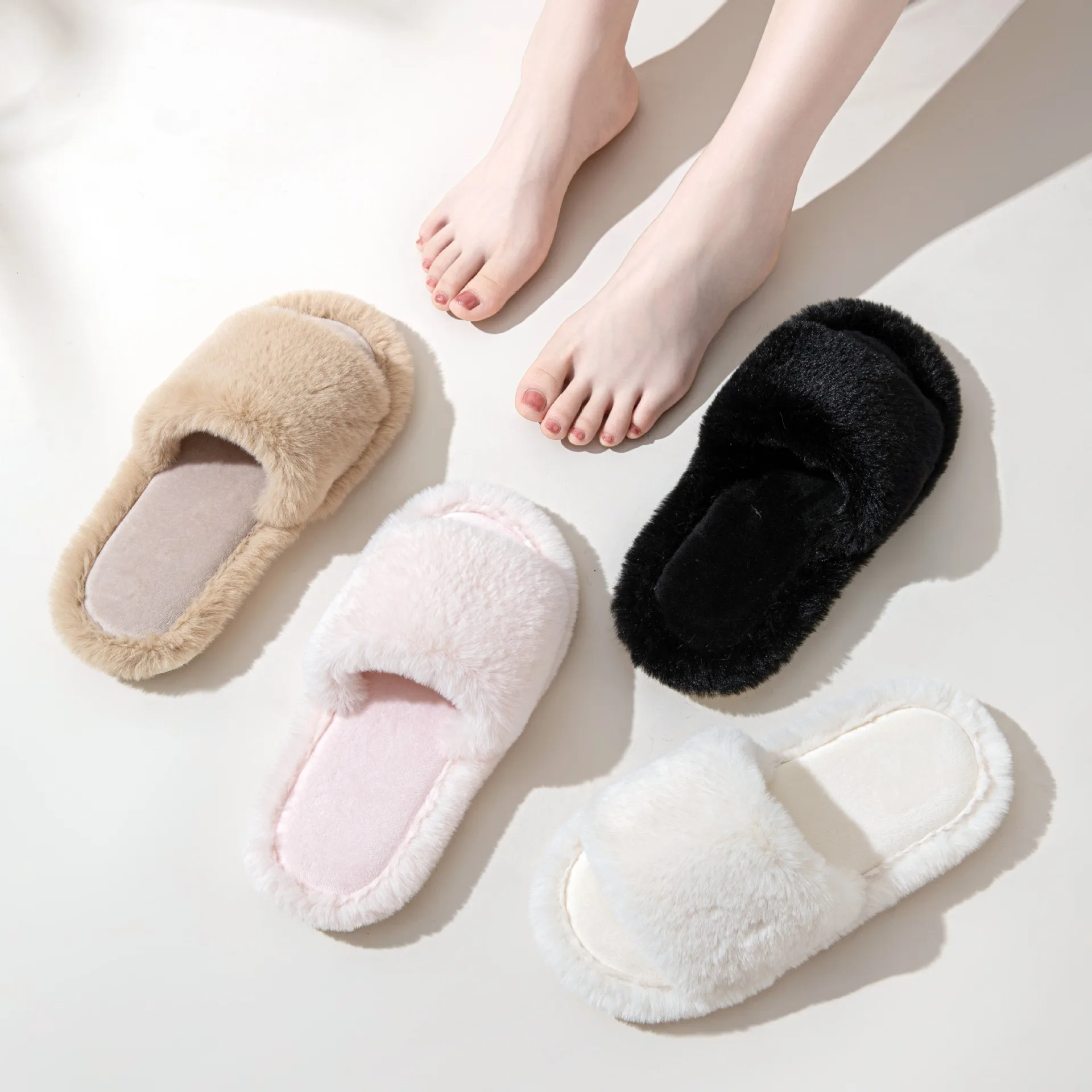 

Spring Summer Slippers Soft Flax Simple Cute Warm Home Men Women House Floor Indoor Slides Fur Cross Fat Dudu Shoes Room Flat