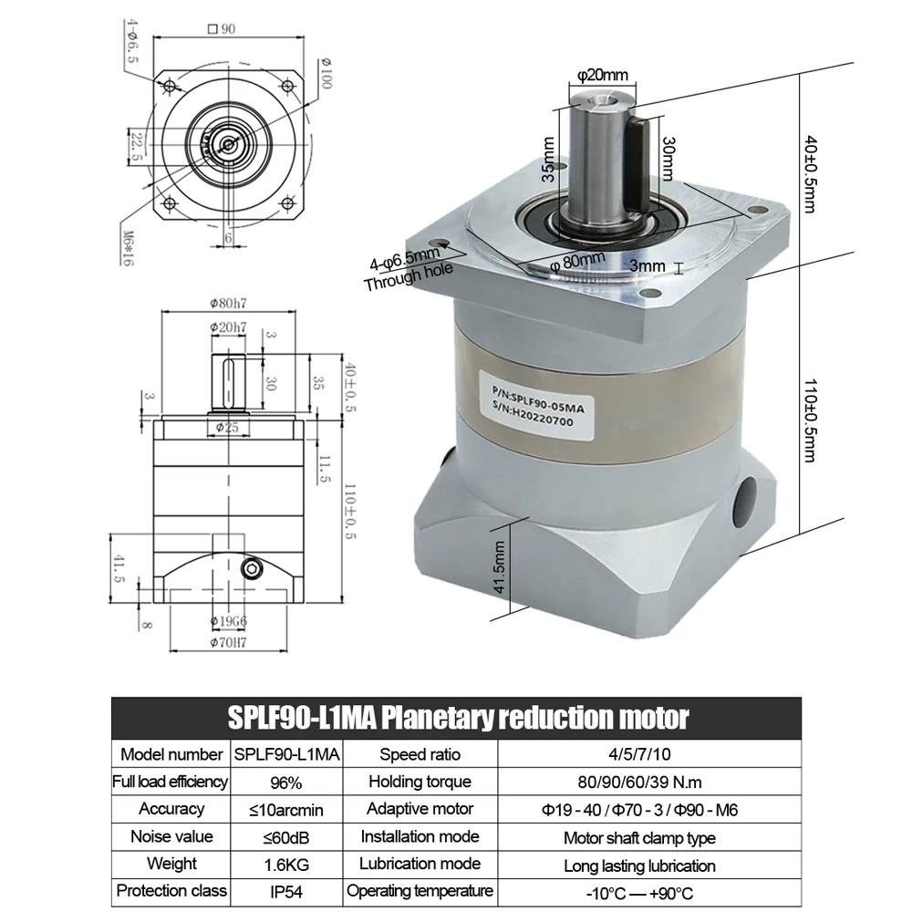 새로운 고정밀 유성 기어박스 감속기 SPLF90-LMA IP54 보호 기능, Nema36 90ST 750W 서보 모터(19mm 샤프트 포함)용