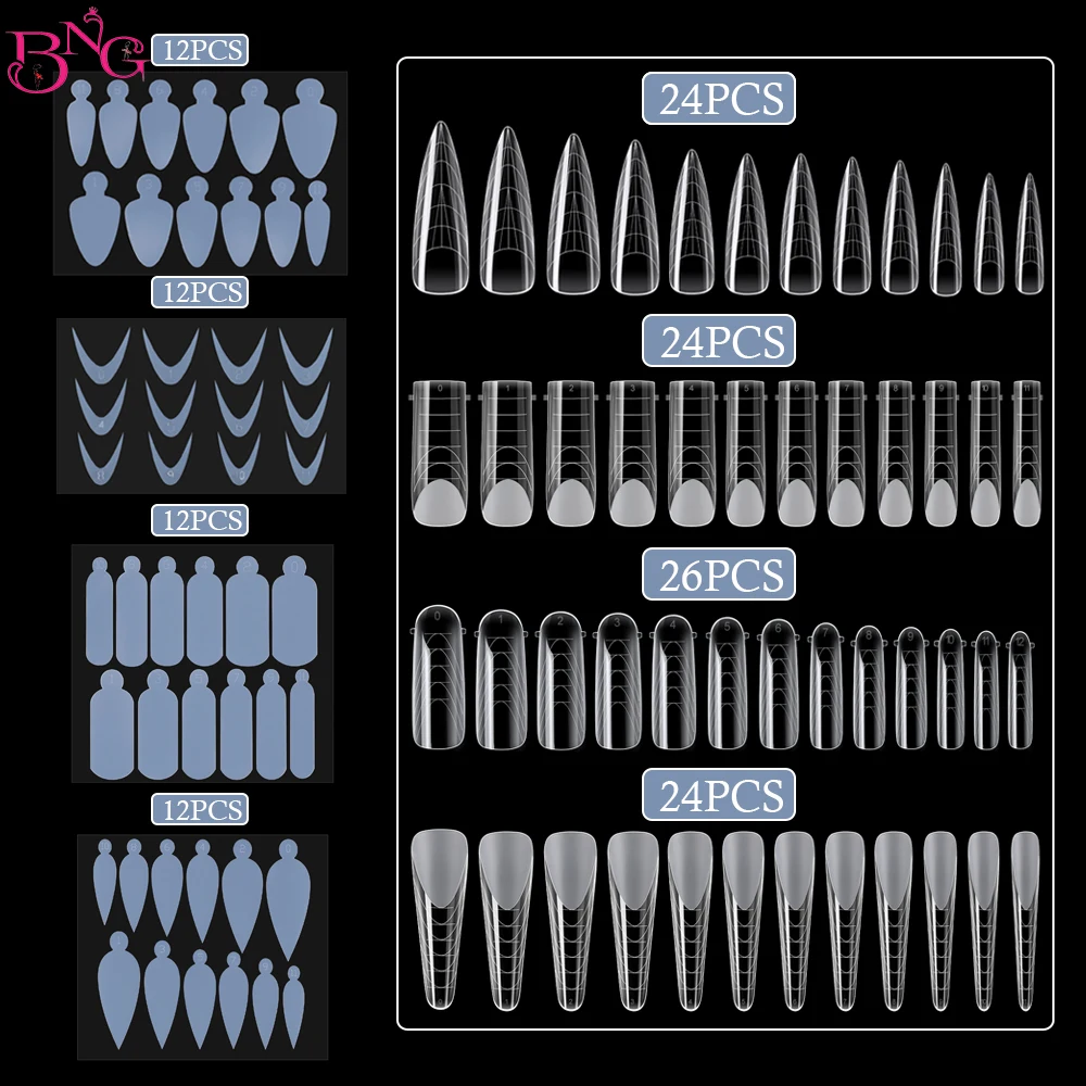 

BNG 146Pcs Dual Forms Nails Mold Form with French Tip Sticker Kit Silicone Pad Quick Building UV Gel Top Mould for Poly Nail Gel