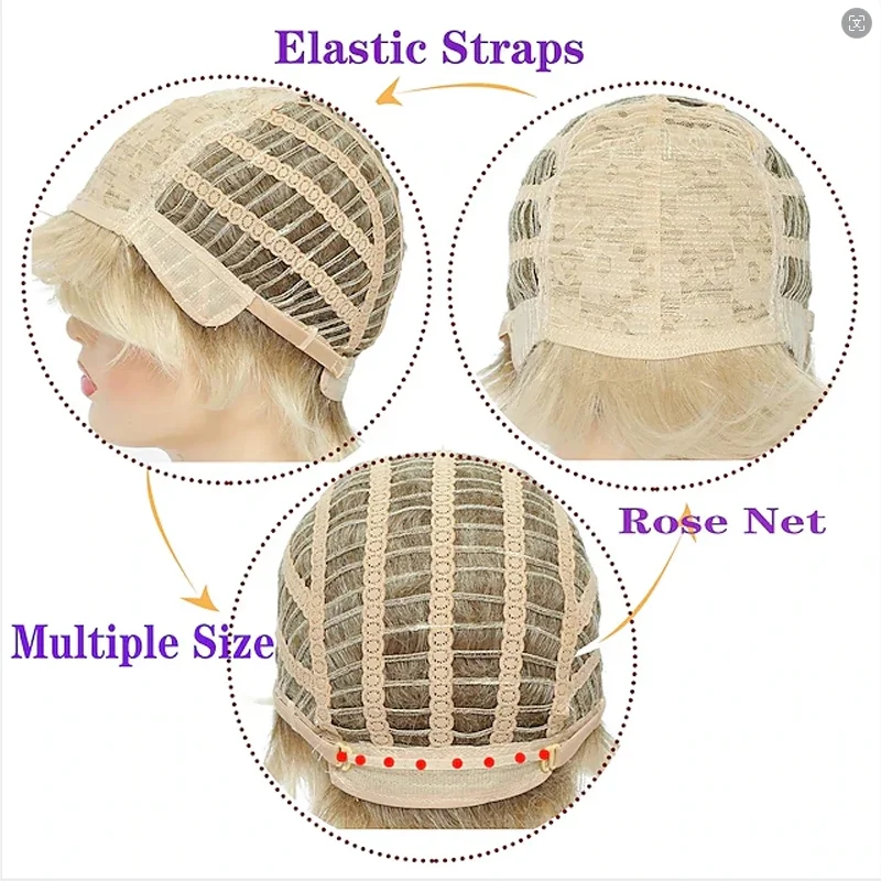 HAIRJOY Short Blonde Wig with Bangs Blonde Mix Brown Wigs for White Women Fluffy Synthetic Hair Womens Wigs - Image 2