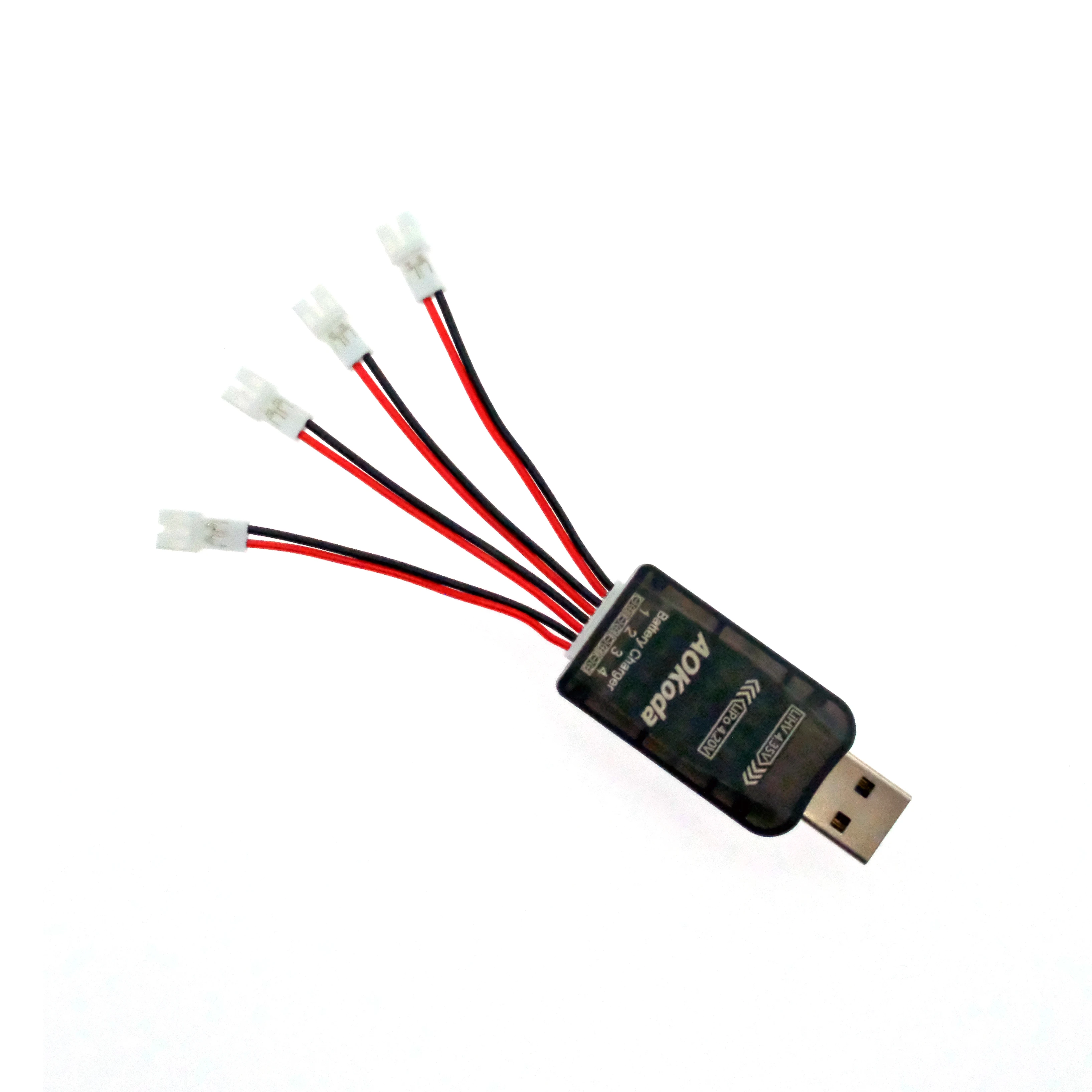 AOKoda CX405 4CH Micro USB Battery Charger 1S Lipo PH2.0 Battery for FPV RC Tiny Whoop Drone
