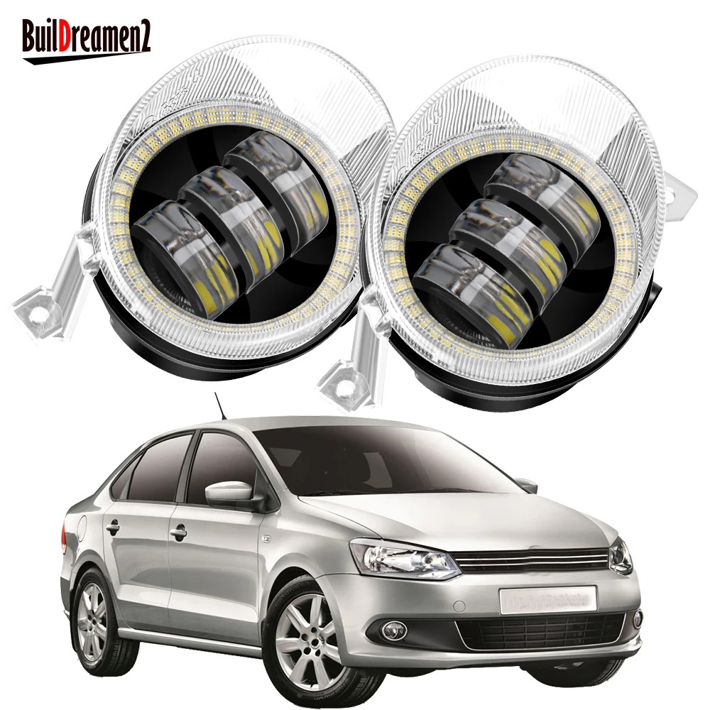 2 X Gruppo Fendinebbia Con Angel Eye Drl Per Volkswagen Vw Polo Mk5 Vento Sedan 2011-2016 30W 9006 Fendinebbia A Led Per Auto