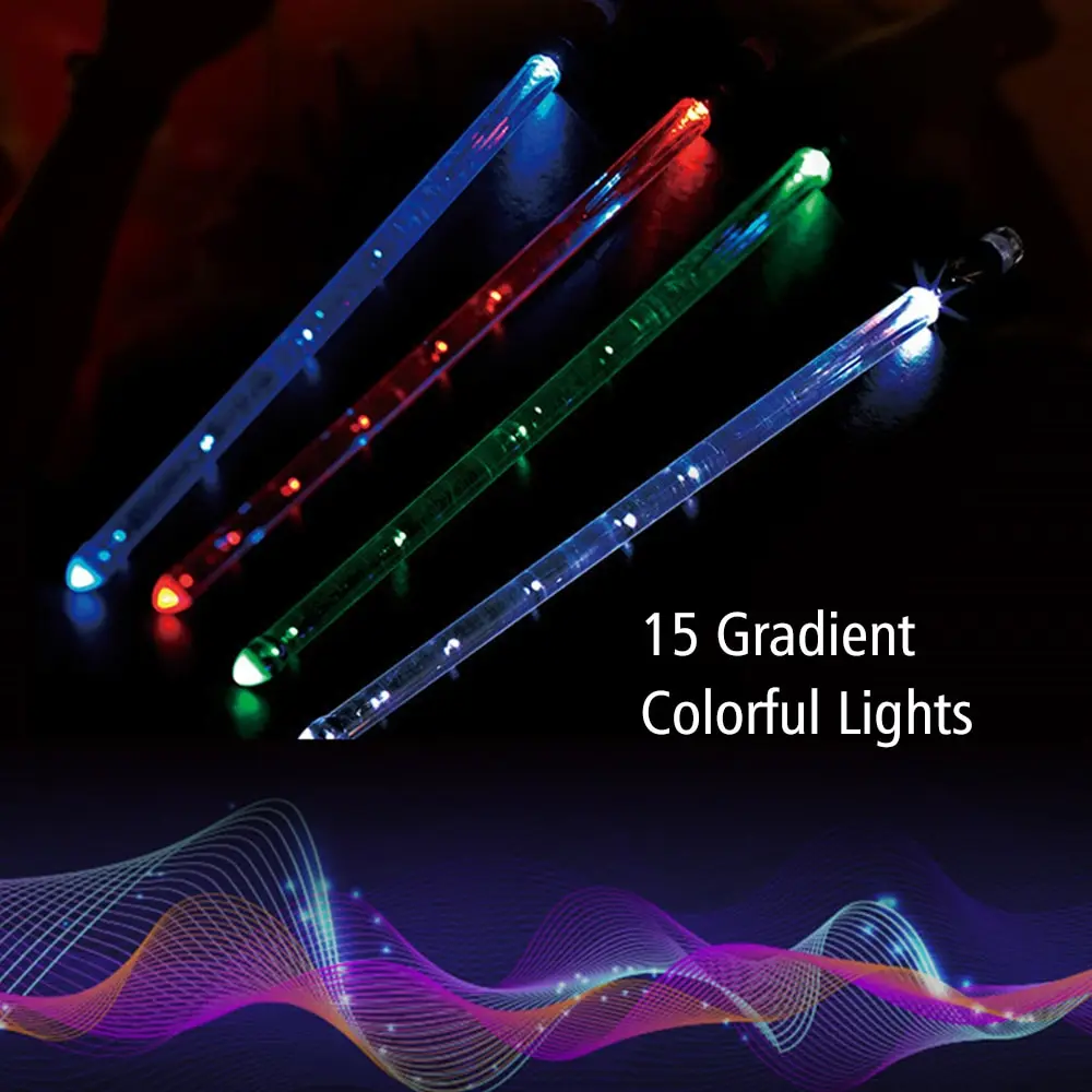 Drum Sticks Light Up LED Jazz 15 Gradient Colorful Lights USB Charging with Switch Drum Set Accessories