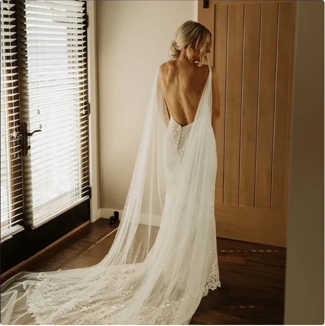 Bridal Cape Wedding Cloak Veil Long Modern Veil Draped Bridal Cape Cover Up