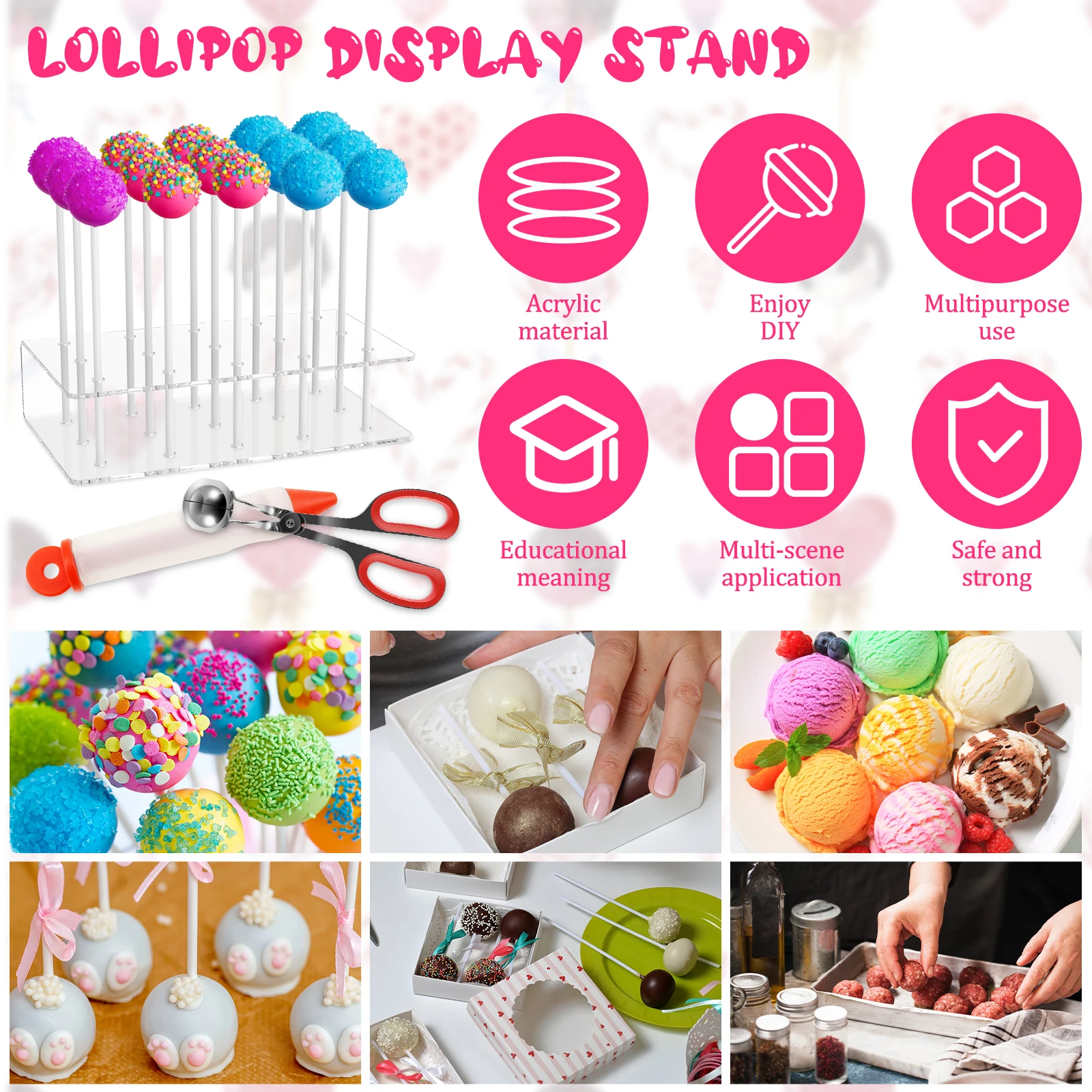 303Pcs Cake Pop Kit Reusable Cake Pop Mold Set Fun Maker Kit with Lollipop Stand Meat Baller Decorating Pen for Kids