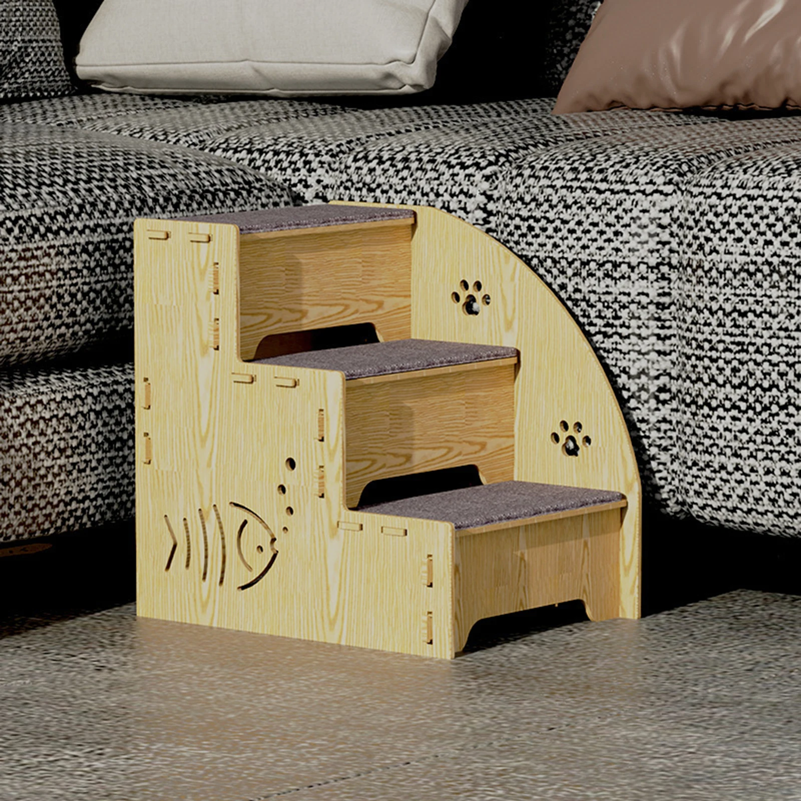 Wooden Pet Stairs Non Slip Pet 3 Steps Ramp Dog Climbing Ladder for Older Cats Small Pets Dogs Cats Indoor Step Support