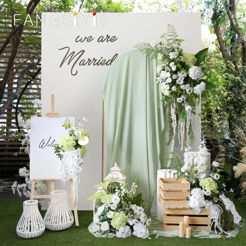 

White Hydrangea Flower Orchid Arrangement Artificial Floor Floral Lawn Wedding Background Decor Party Event Welcome Sign Flower