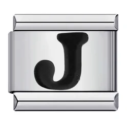 Elegant Glaze Black Italian Letter Charms Stainless Steel Bracelet for Women and Men Jewelry Making (J)