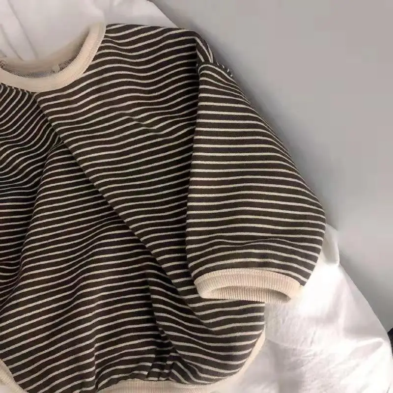 Neues Herbst kostüm Junge Mädchen Baby gestreift Langarm T-Shirt Kinder Baumwolle Bottom ing Shirt lässig Kind Tops lose Kleinkind T-Shirts – Detail 6