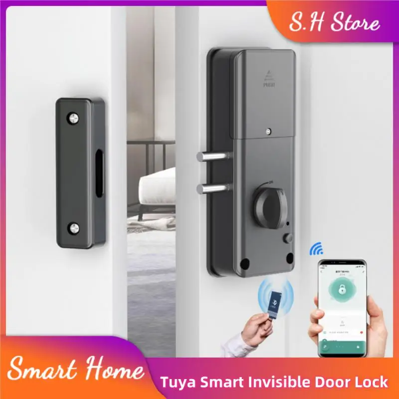 Tuya Smart Invisible Door Lock App Ic Card Unlock Punch Free Wood Door Lock Serratura Elettronica Serratura Antifurto Per Interni 13.56Mhz
