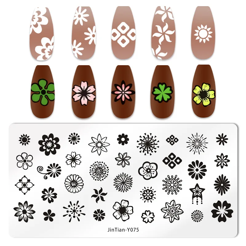 Lotus Flowers Nail Stamping Plate Stainless Steel Template Flower Pattern Rectangle Template Manicure Nail Art Stamp Image Plate 3