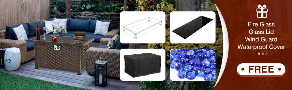 Description Picture 5 of itemU-MAX 44in Outdoor Propane Gas Fire Pit Table, 50,000 BTU Auto-Ignition Gas Firepit with Glass Wind Guard, Black Tempered