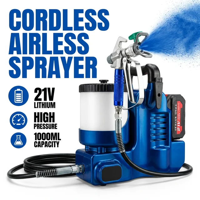 Pistolet à peinture sans fil 21V, pulvérisateur électrique portable haute pression pour peinture murale au latex, idéal pour la maison 1