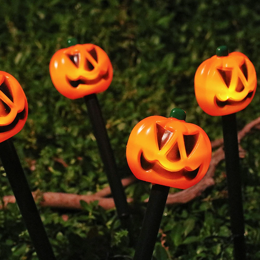 5 Pack Solar Halloween Pumpkin Stake Lights Waterproof Jack-O-Lantern Yard Stakes Garden Solar Lights Jack-O-Lantern Solar Lamps