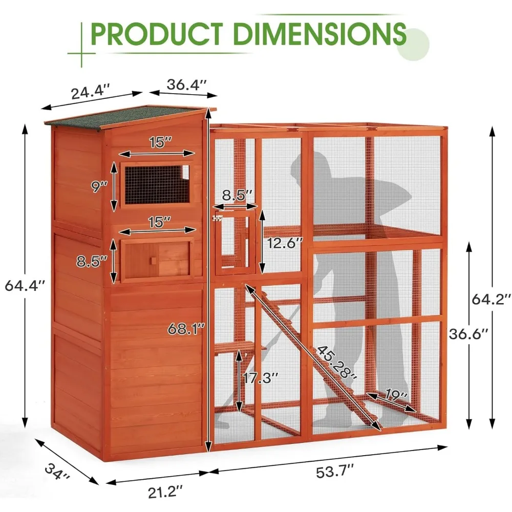 Catio Outdoor Cat Enclosure with Weatherproof Roof, Large Outdoor Cat House, Spacious Cage for Cats on Your Patio