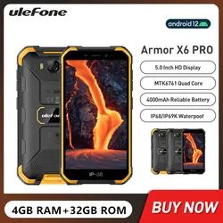 Ulefone Armor X6 Pro Waterproof Rugged Smartphone Quad Core 4GB+32GB 5.0Inch Display Android 12 Mobile Phone 4000mAh Battery NFC