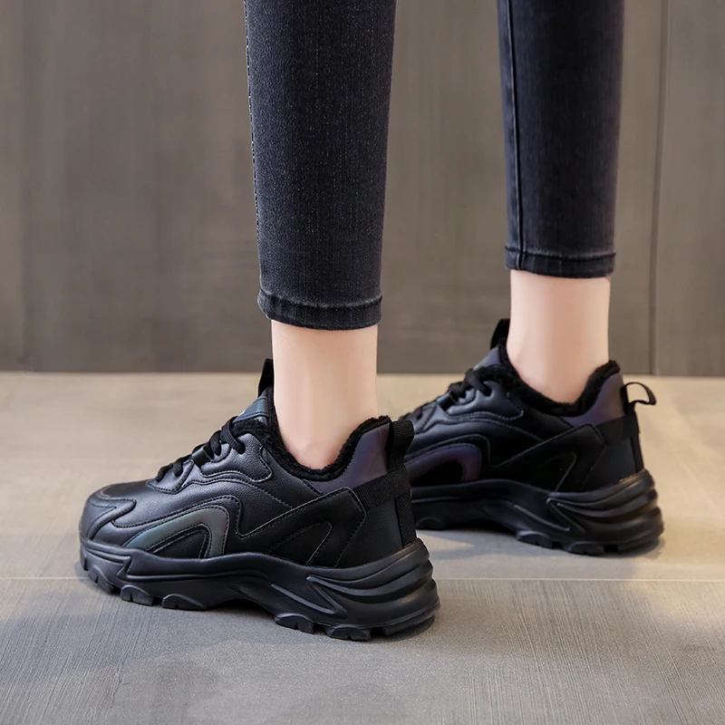 Autuspin Retro Flat Platform Sneakers Women Winter Autumn Leather Breathable Cozy Casual Shoes Outdoor Trendy Footwear 35-40