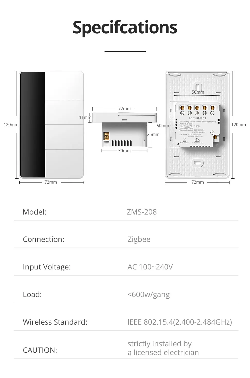 Zemismart Zigbee DIY Name Switch with Display Screen Panel Big Push Button Wall
