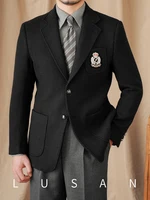 Mr. Lu San Gentry Black IVY Badge Slim-fit Suit Thick Winter Warm Commuter Fashion Blazer 1