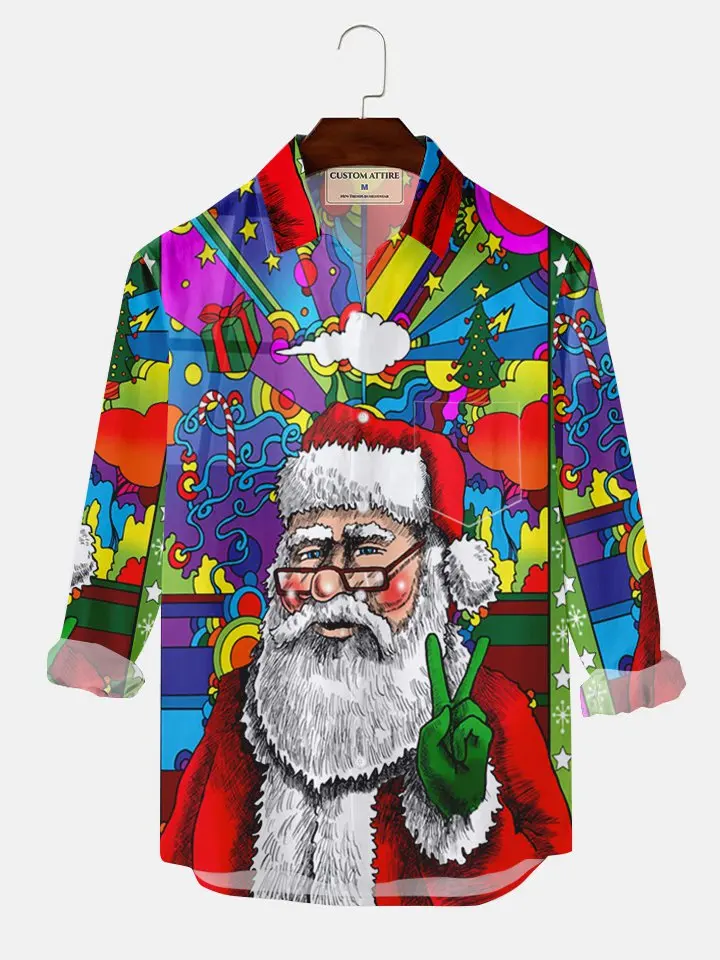 

Men's Father Christmas Printing Casual Long Sleeve Shirt