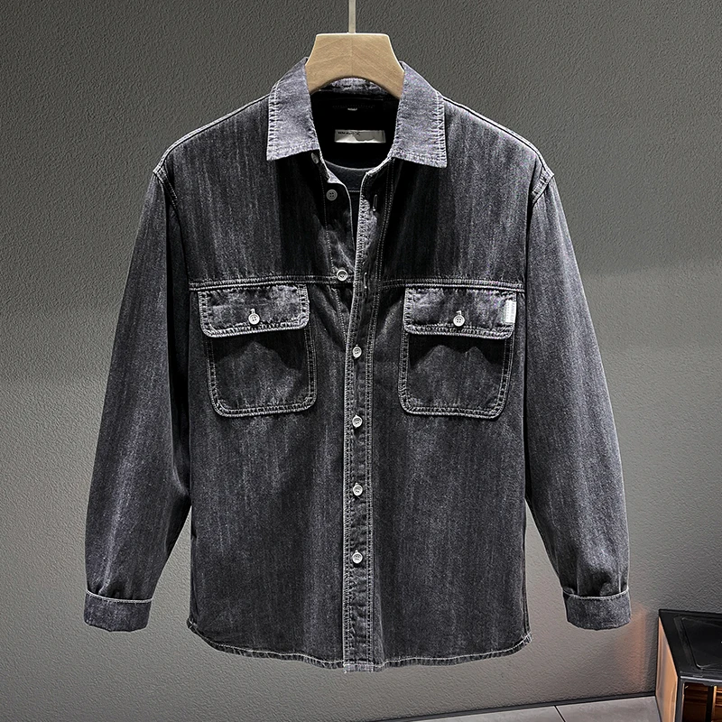 Spring and Autumn XL 5XL 6XL 7X men's denim shirt Men's casual fashion all-match cotton long-sleeved denim shirt