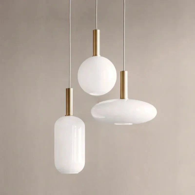 

Modern Designer Simple Art White Glass Pendant Lamp Restaurant Bedroom Living Room Round Oval E27 Bulb Home LED Hanging Lighting
