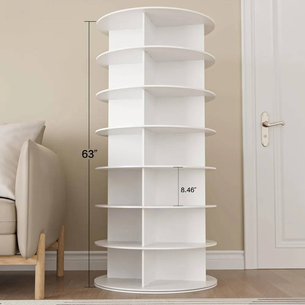 Rotating Shoe Rack Tower on The 7th Floor, Vertically Rotating Shoe Rack, Rotating 360 Degrees, White Shoe Rack Storage Circular 2
