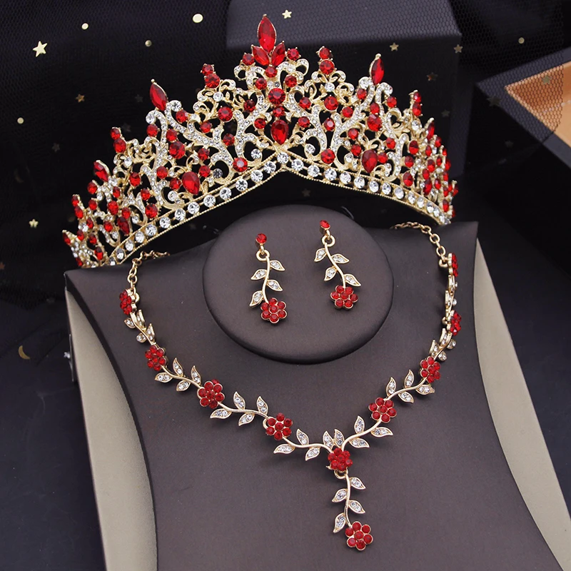 Bridal Jewelry Sets for Women Tiaras Flower Choker Necklace Sets Bride Crown Prom Wedding Jewelry Set Costume Accessory bridal jewelry sets