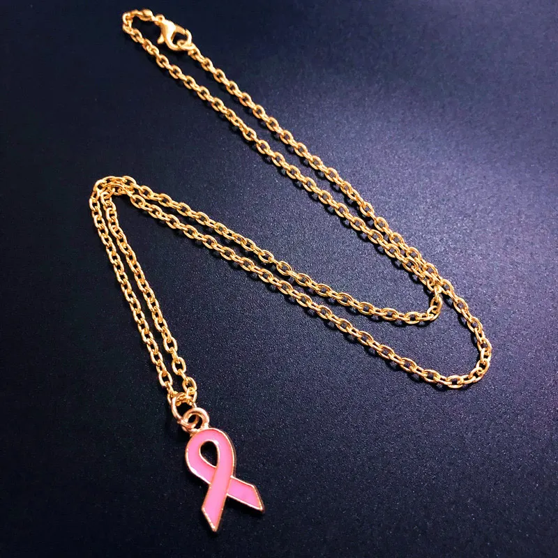 Engraved Breast Cancer Awareness Ribbon Necklace | Someone Remembered