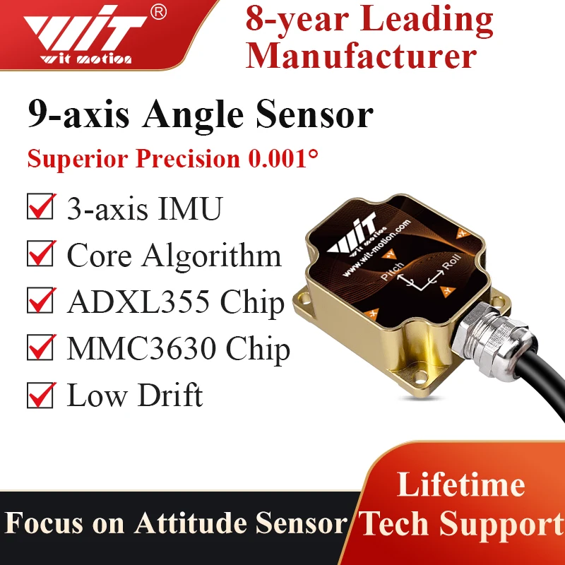 WitMotion AHRS 3 축 가속 자이로 오일러 포인트 매그 파일, MMC3630 매그 파일 칩 내장, IP67 방수, HWT..