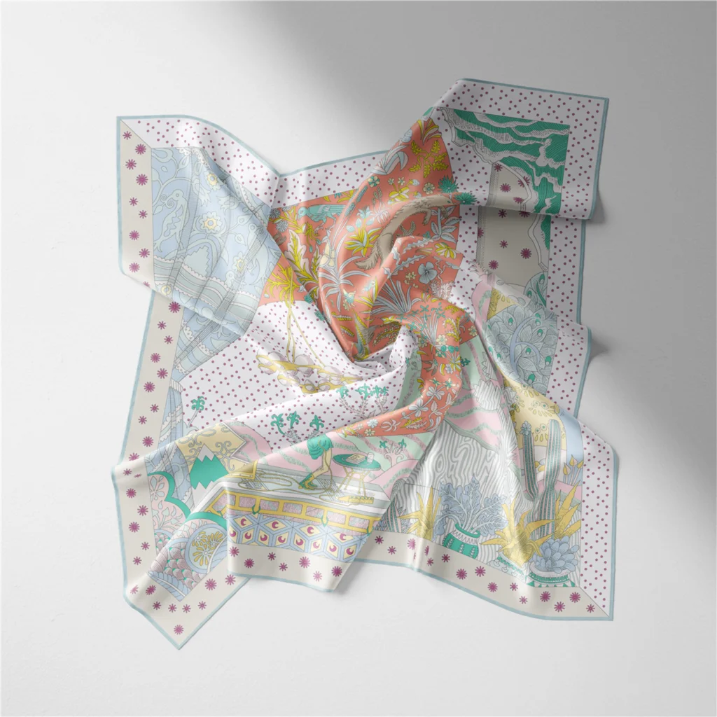 53cm Marke Dot Tiere Quadrat Schal Frau Neue Design Silk Schal Frauen Bandana Luxus Stirnband Hijab Foulard Halstuch – Detail 17
