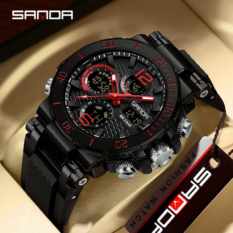 Sanda 2023 New Dual Screen Men's Digital Watch Nightlight Waterproof Multifunctional Popular Men's Alarm Clock 6167 Wristwatch
