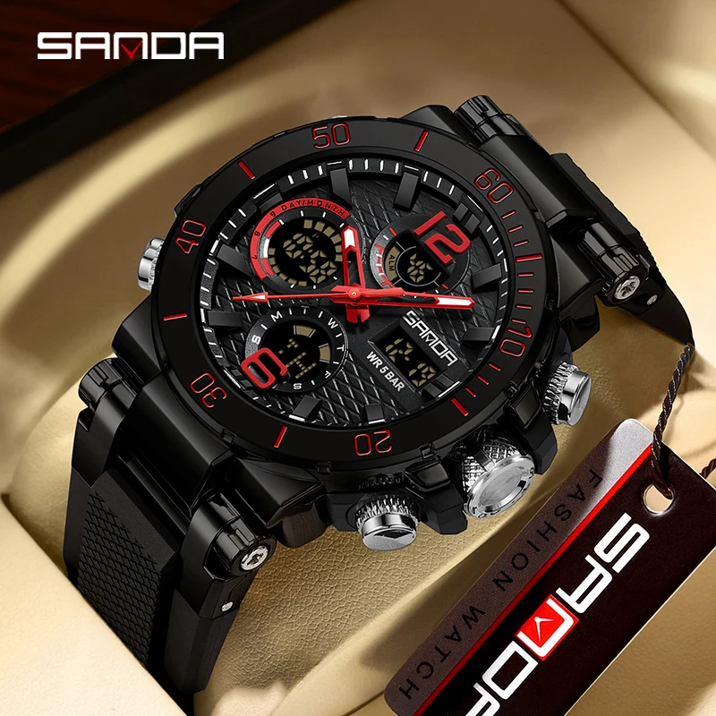 Sanda 2023 New Dual Screen Men's Digital Watch Nightlight Waterproof Multifunctional Popular Men's Alarm Clock 6167 Wristwatch touch color lcd screen wireless weather station alarm clock