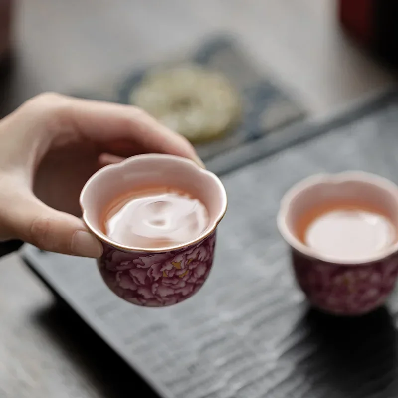 Peony Ru Yao Porcelain Gaiwan Set For Tea Tureen Teaware Cup Chinese Pink Ceramic Opening Tea Bowls Chawan Ceramony