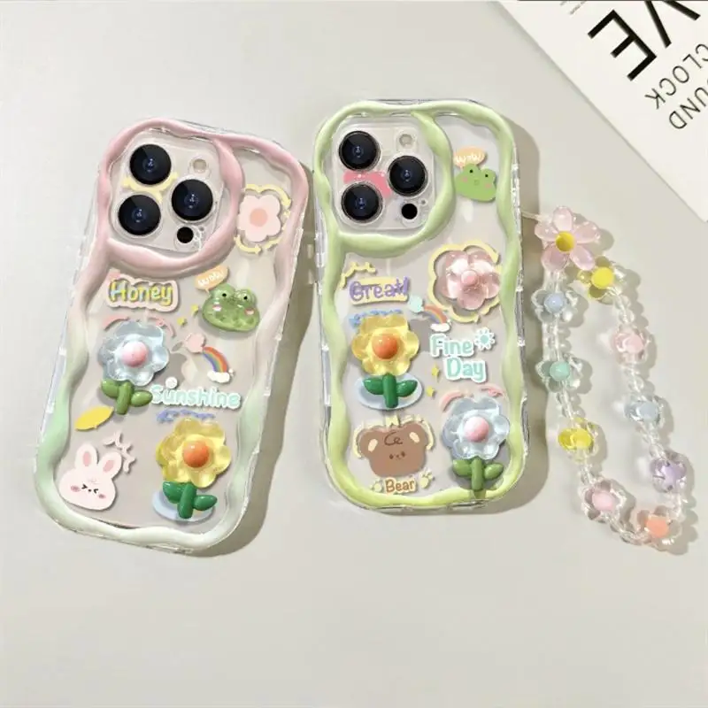 Charming 3D Pink and Blue Flower Chain Phone Case