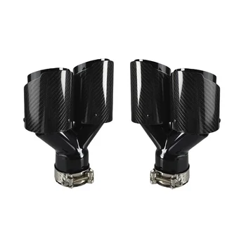 รถคาร์บอนไฟเบอร์เคลือบเงาท่อไอเสียเคล็ดลับ Y รูปร่าง Double Exit ท่อไอเสียท่อไอเสียหัวฉีดตกแต่ง Universal สแตนเลสสีดํา 1