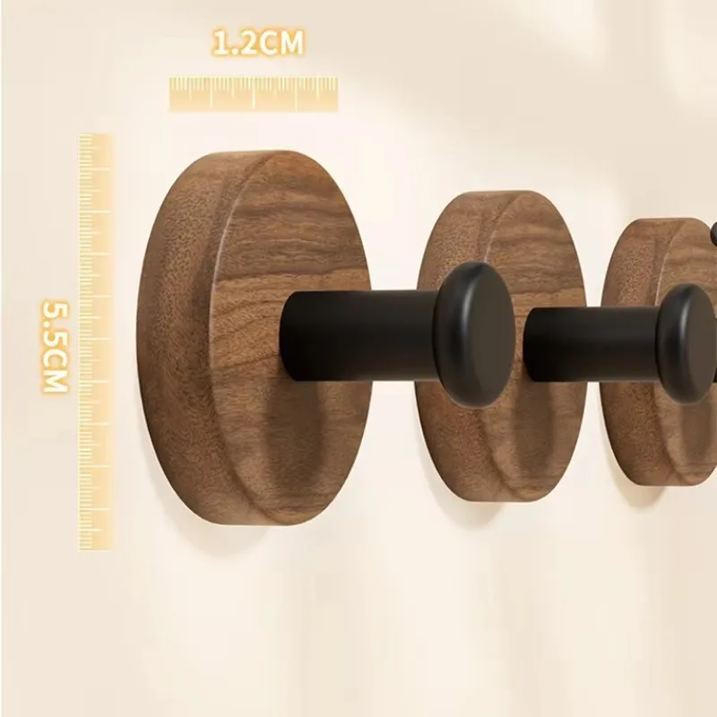 Self-adhesive Solid Wood Hooks Walnut Hanging Hanger Bathroom Wall Hook Bedroom Coat Storage Rack Home Towel Key Decor Hook 6