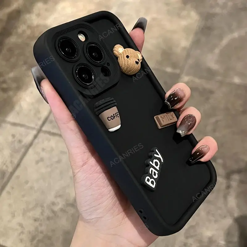 A 54 34 14 Cute 3D Bear Liquid Silicone Case For Samsung Galaxy A54 A34 A14 A13 A25 5g A24 4g A05s A15 Cartoon Soft_voghion.com