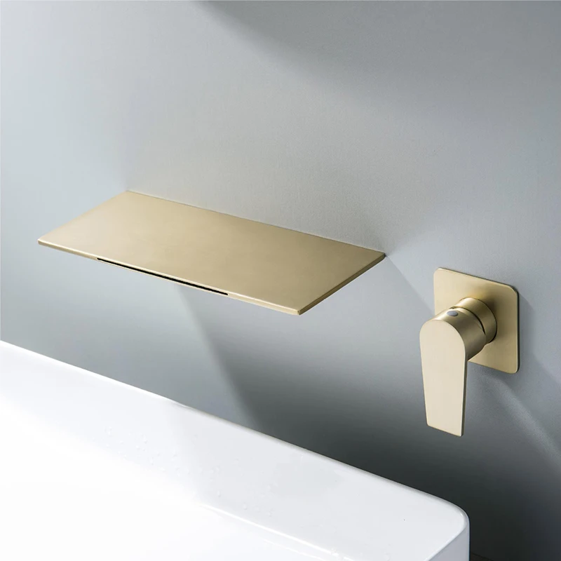 Wall Mounted Concealed Bathtub Faucet Hot And Cold Water Faucet Waterfall Outlet  Stainless Steel Black Gold 4