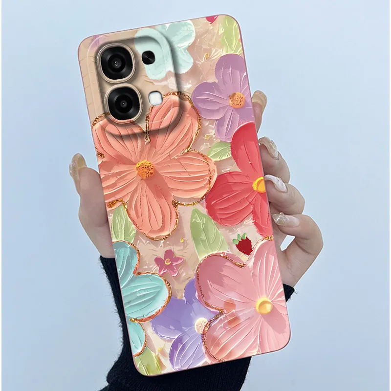 Floral Oil Painting Silicone Shockproof Phone Case - Fashion Simplicity Design