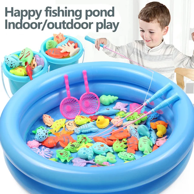 Kids Magnetic Fishing Toys Set With Inflatable Pool Summer Outdoor