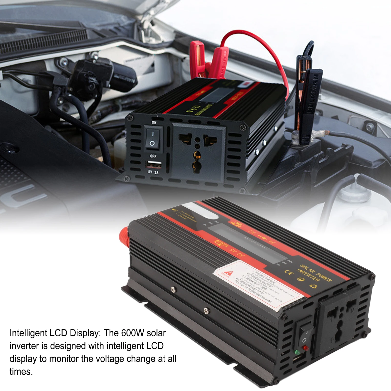 600W 태양광 인버터 600W 와트 자동차 전원 인버터 변환기 풍력 발전용 LCD 디스플레이가 있는 600W 태양광 인버터