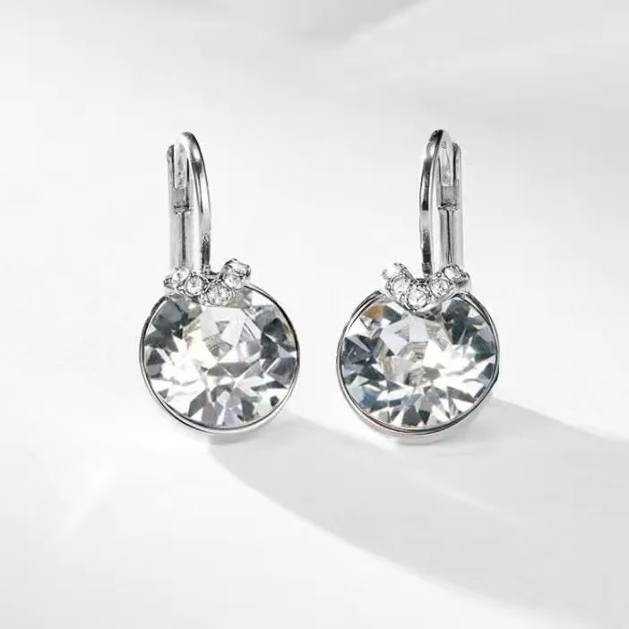 Drop Earrings Bella V for Women Christmas Birthday Genuine Austrian Crystals Round Cut Dangle Silver Color Pierced