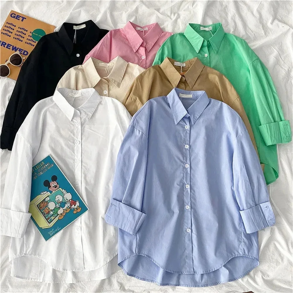 

Long Sleeved Shirt Women's Top 200 Catties Solid Color Versatile Spring Autumn New Korean Version Chic Ins Loose Vintage Blouse