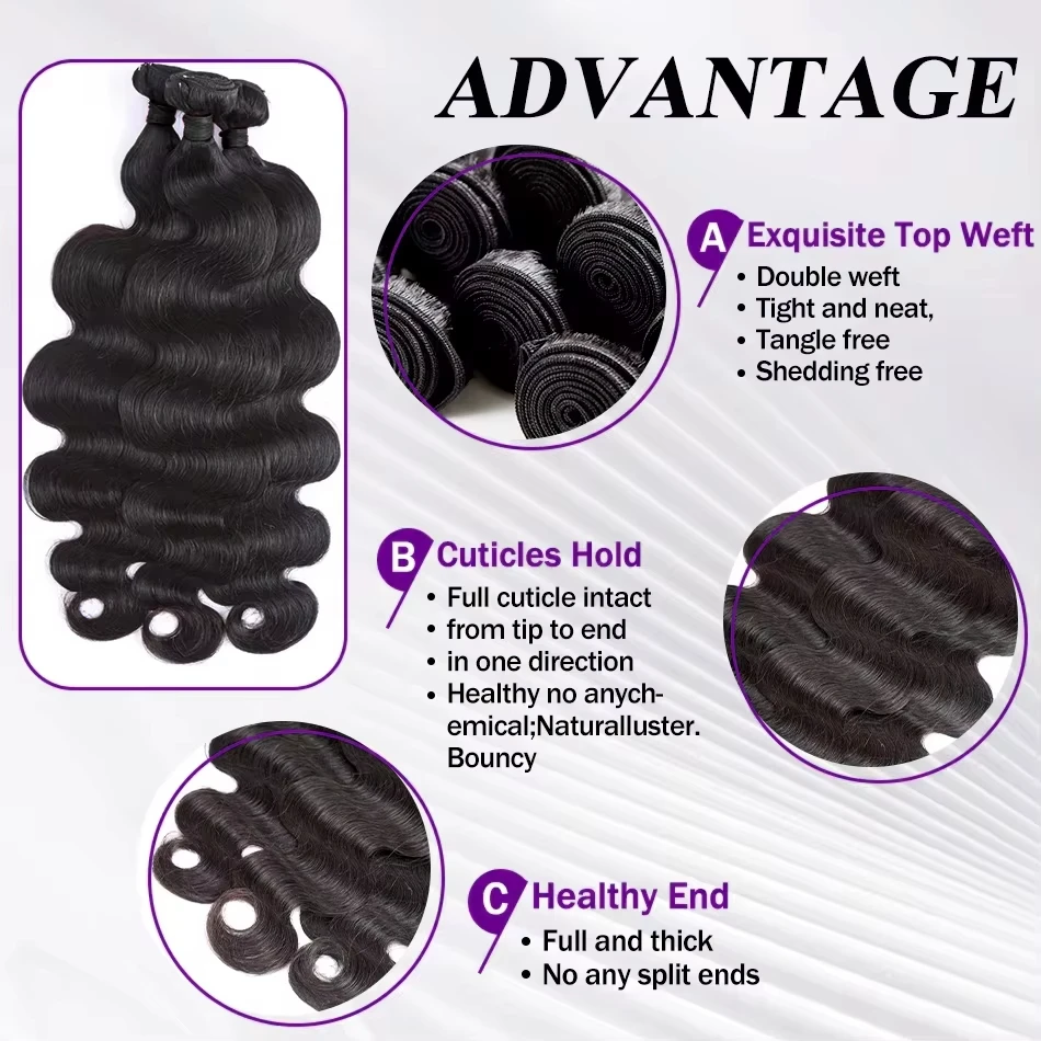 Body Wave 100% Human Hair Bundles 10A Raw Hair Extensions Brazilian Natural Black 3 4 Bundle Deals Unprocessed Weave 30 40 Inch