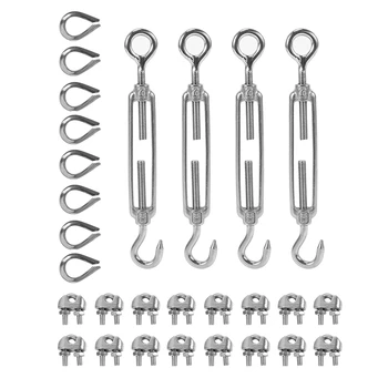 4-Pcs Turnbuckle Tension(Eye amp Hook M6) 16-Pcs 1 8 Inch Wire Rope Cable Clip Clamp(M3) 8-Pcs Thimble(M3) Stainless Steel Kit tanie i dobre opinie NONE Elektryczne CN (pochodzenie) Other Woodworking Silver M3 Fit 18 inch wire rope
