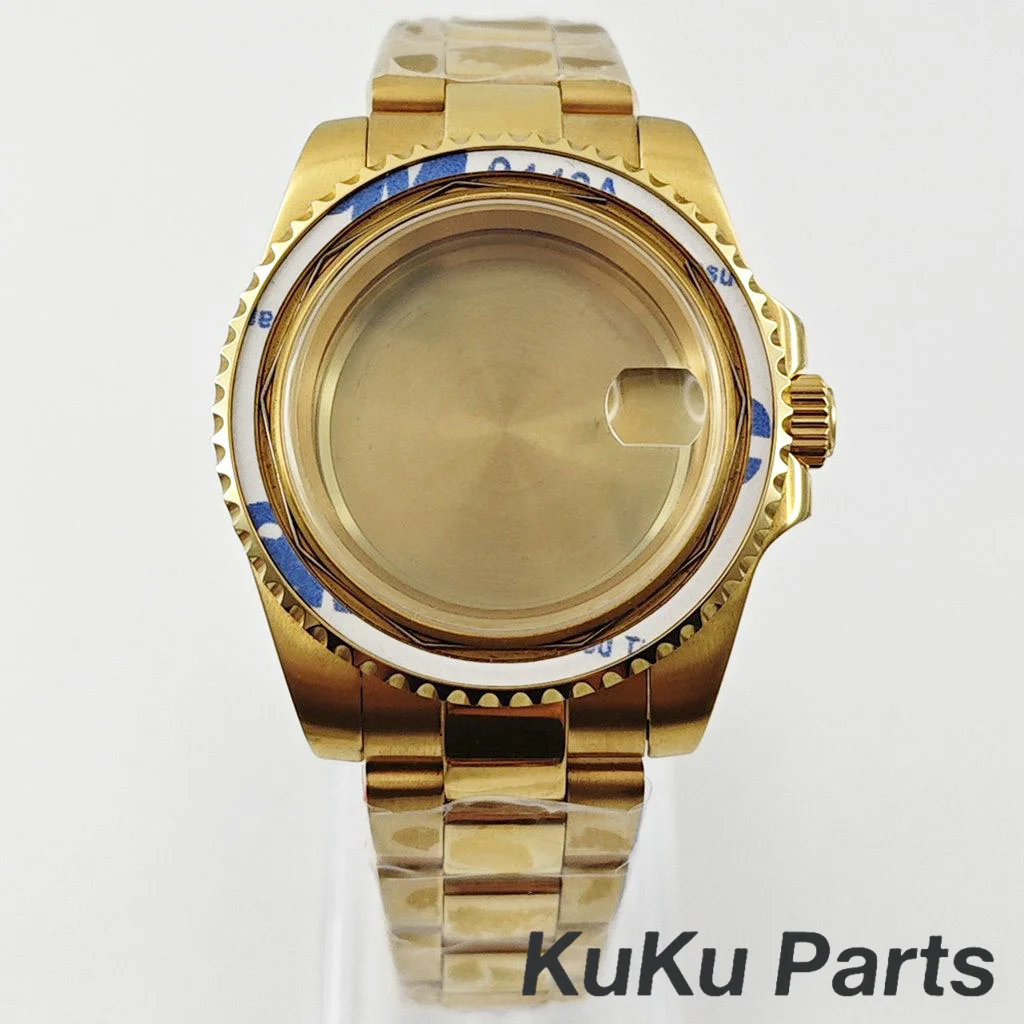 Gold 40MM Oyster Bracelet Sapphire Glass Waterproof Watch Case with 28.5mm Dial Compatibility